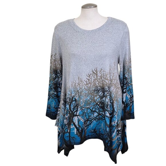 Orange Fashion Village 3X Trapeze Tunic Sweater Sharkbite Hem Night Forest Print - Picture 1 of 7